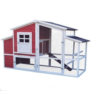 Hanover Outdoor Wooden Chicken Coop with Ramp, Wire Mesh Run, Waterproof Roof, Removable Tray 6.58-Ft. x 2.65-Ft. x 3.8-Ft.