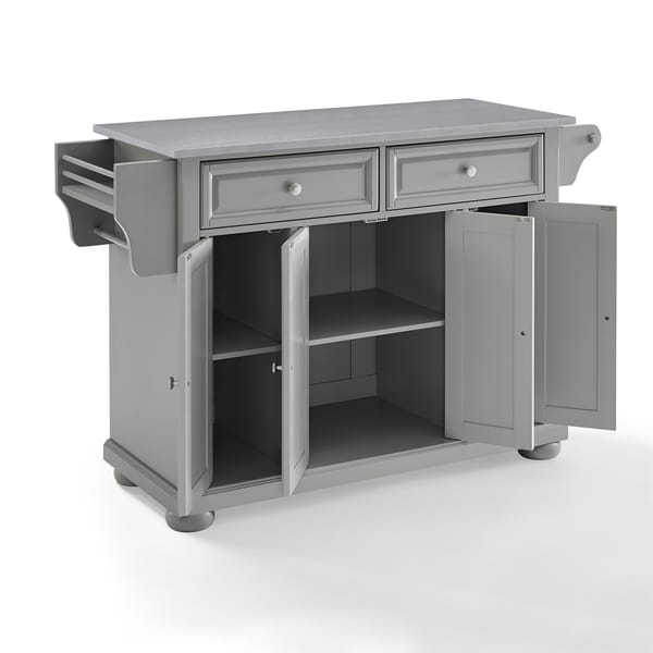 Alexandria Stainless Steel Top Kitchen Island In Vintage Grey