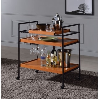 Metal Serving Cart with Three Wooden Adjustable Trays Cart and Caster Wheels