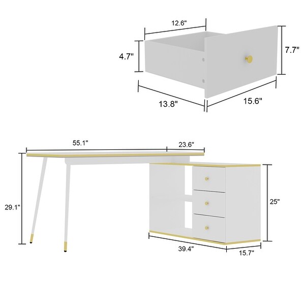 Reversible L-Shaped Desk Corner Computer Desk 55 " Large Office Desk
