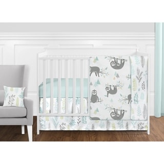 Sweet Jojo Designs Blue Grey Jungle Sloth Leaf Unisex 11pc Nursery Crib Bedding Set - Turquoise Gray Green Tropical Rainforest