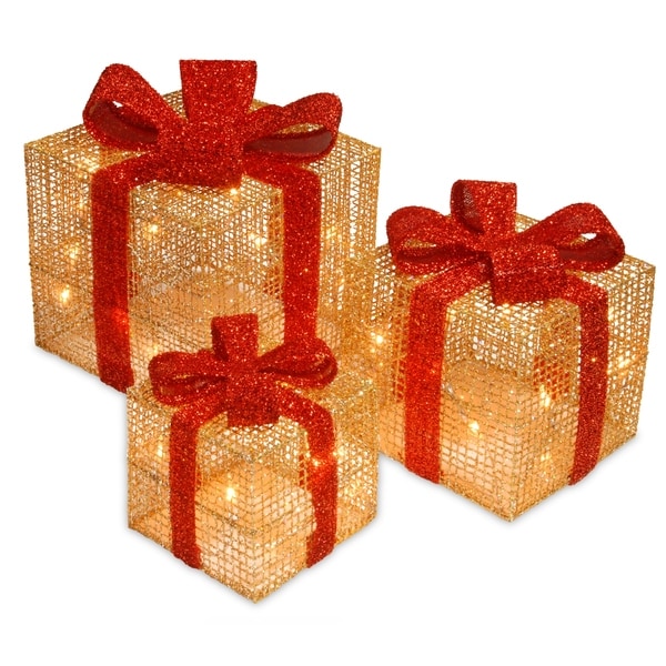 Pre-Lit Gold Thread Gift Box Assortment