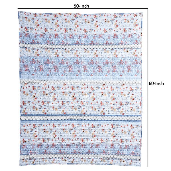 Joa 60 Inch Throw Blanket, Light Blue Microfiber Fabric, Pink Flowers