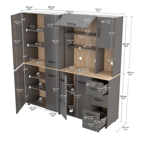 Inval Proforte 2-Piece 17-Shelf Garage Cabinet Set