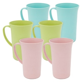 6 Pcs Wheat Straw Mugs with Handle, Unbreakable Coffee Cups, 3 Colors, 15 oz