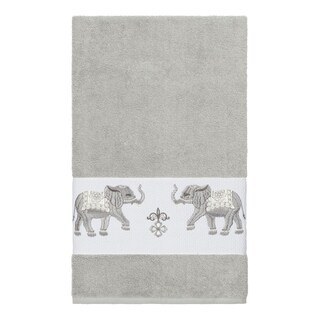 Authentic Hotel and Spa Turkish Cotton Elephants Embroidered Light Grey Bath Towel