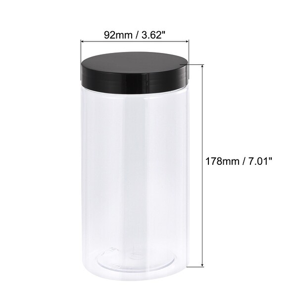 Round Plastic Jars with Black Screw Top Lid, 10Pcs - Clear