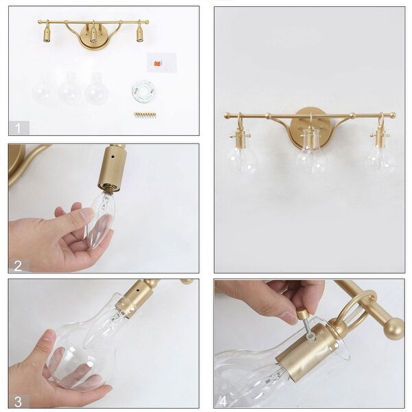 Modern Gold 3-Light Bathroom Vanity Light Wall Sconces with Glass Shade