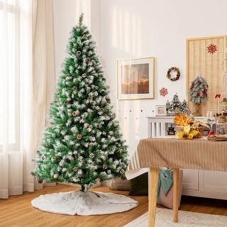 Gymax 6/7.5/9 FT Artificial Snow Flocked Christmas Tree Hinged Xmas