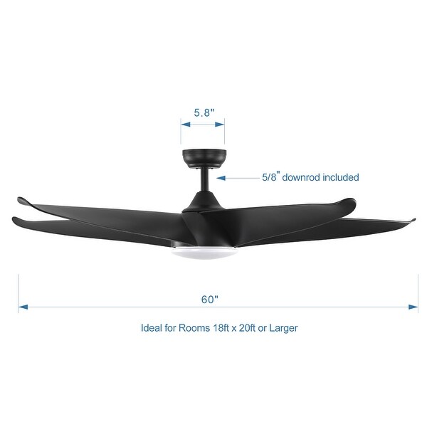 60 Inch Black LED Ceiling Fan with Lights Remote(5-Blade)