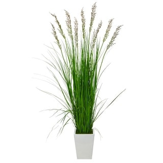 75" Grass Artificial Plant in White Metal Planter - 15"