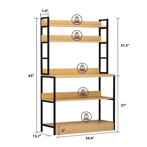 FAMAPY 5-Tier Walnut Kitchen Bakers Rack Utility Microwave Stand - 39.4"L