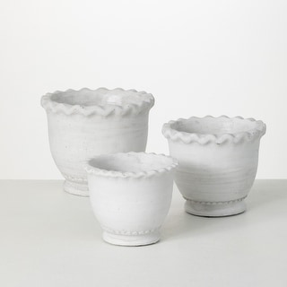 Sullivans White Scalloped Edge Ceramic Planter Set of 3, 6.5"H, 6"H & 5"H White