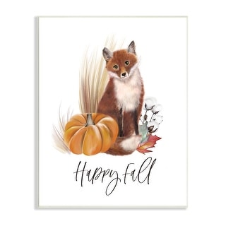 Stupell Happy Fall Scenic Autumn Fox Pumpkin Botanicals Wood Wall Art, Design by Studio Q - Brown