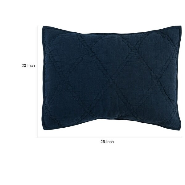 Hara 26 Inch Hand Quilted Standard Pillow Sham, Polyester Fill, Dark Blue