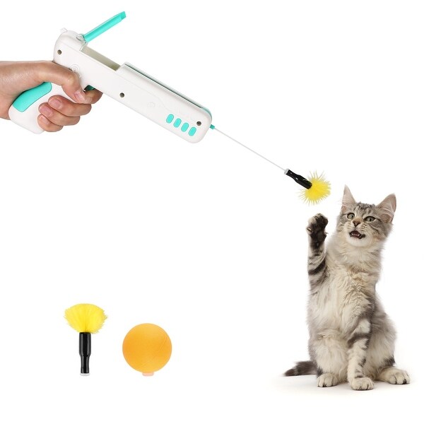 Blue Interactive Cat Toy Gun Cat Stick Toy with Ball & Feather - 7.4x1.7x4.5"