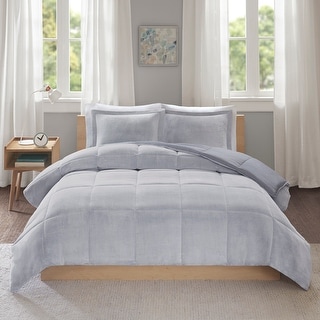 Intelligent Design Miles Reversible Frosted Print Plush to Heathered Micofiber Comforter Set
