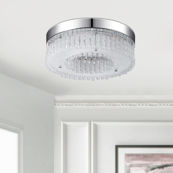 Modern LED Crystal Flush Mount Metal Ceiling Light for Kitchen Island - Chrome