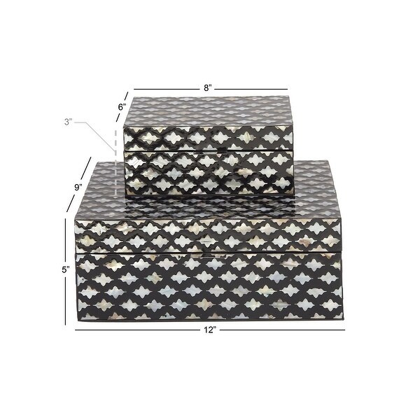 Mother of Pearl Handmade Geometric Box with Hinged Lid (Set of 2)