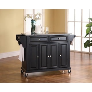 Black Solid Granite Top Kitchen Cart/Island