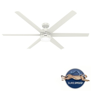 Hunter 72" Solaria Outdoor Damp-Rated Ceiling Fan with LED Light, Wall Control - Industrial, Modern - ENERGY STAR!