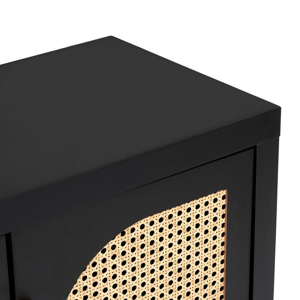 Modern Storage Sideboard with Rattan Doors, 4-Door Buffet