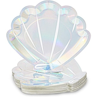 Mermaid Seashell Paper Plates in Holographic Foil Design (9 In, 48 Pack)