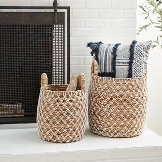 Brown Banana Leaf Coastal Storage Basket (Set of 2) - S/2 19", 17"H