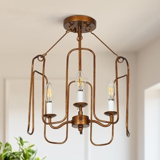 Mid-century Modern French Country 4-light Drum Ceiling Lights Wheel Semi-flush Mount Lights - D 13.8" x H 16.9"