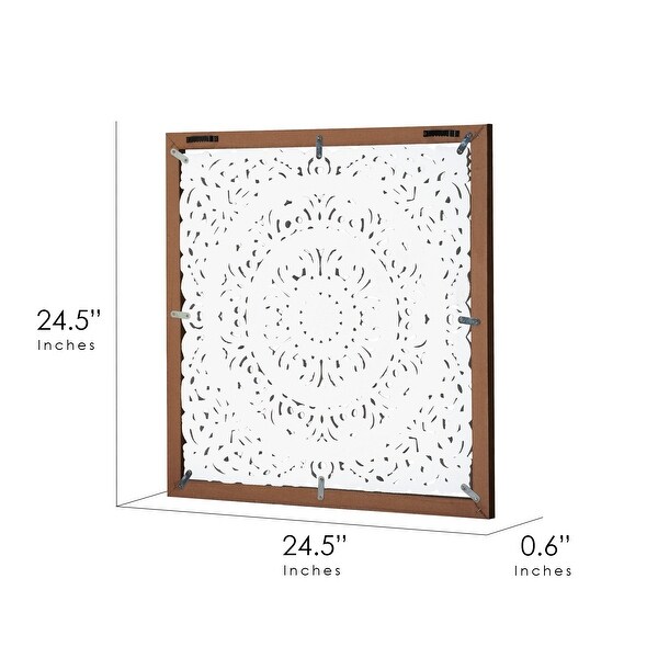 Floral Mandala White Square Framed Medallion Boho Wall Art - 24.5" x 24.5"