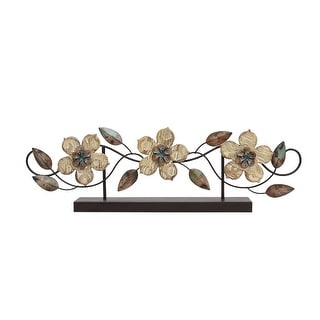 20" Beige and Brown Stamp Wood Flowers Table Sculpture