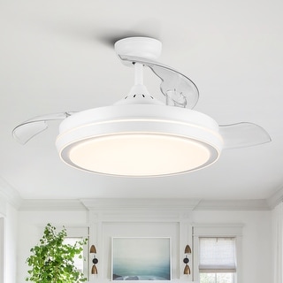 Modern 42 in. Indoor Matte White Retractable Blades Ceiling Fan with Light Kit and Remote Control - 42 Inches