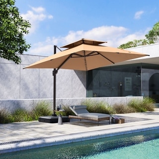 VredHom Double Top Square Patio Cantilever Umbrella with Cross Stand
