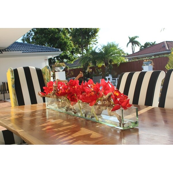 Cymbidium Orchids and Driftwood Centerpiece in Glass Planter