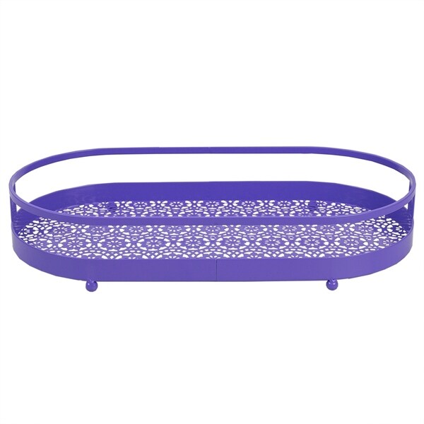 Oval Lace Decorative Plastic Vanity Tray with Rounded Feet, Purple