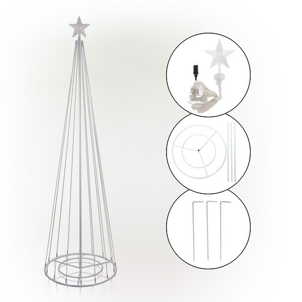 Alpine Corporation 39"H Indoor/Outdoor Metallic Foil Tree Stake Holiday Decoration with Multi-Colored LED Lights, Silver - Multi