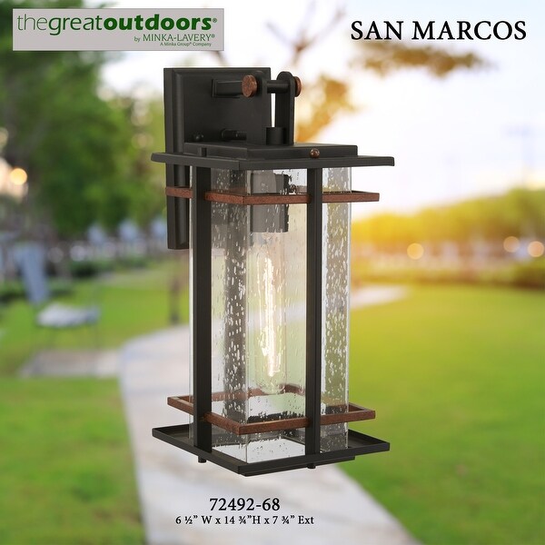 San Marcos Black W/Antique Copper Accents 1 Light Outdoor Wall Mount By Minka