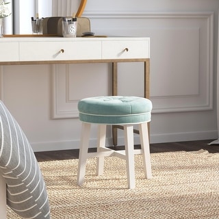 Hillsdale Furniture Sophia Tufted Backless Vanity Stool, White with Spa Blue Fabric - Spa Blue - 16" x 16" x 18"