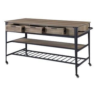 acaria Kitchen Island, Rustic Oak & Black Finish