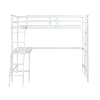 Costway Twin Loft Bed Frame w/Desk Angled and Built-in Ladder Solid