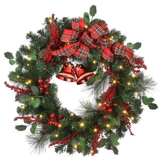 30" Decorated Wreath with Battery Operated LED Lights