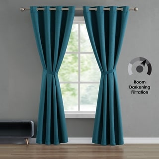 French Connection Ebony Thermal Woven Room Darkening Grommet Window Curtain Panel Pair with Tiebacks