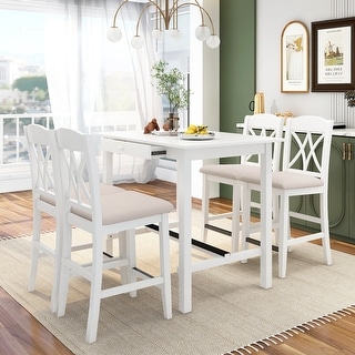 Casual Counter Height Wood 5-Piece Dining Table Set