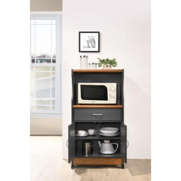 45" Gray and Oak Brown Microwave Kitchen Cart