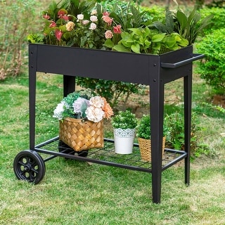 Metal Raised Planter Box with Legs Outdoor Elevated Garden Bed On Wheels for Vegetables Flower Herb