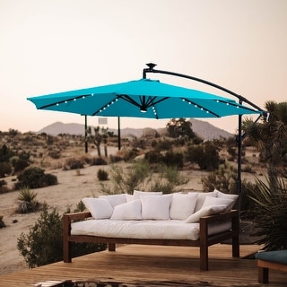 FLAME&SHADE 10' Cantilever Solar Powered LED Patio Umbrella