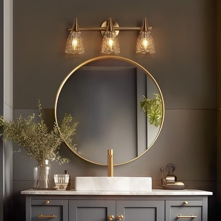 Modern Glam Gold 3-Light Glass Bathroom Vanity Light for Powder Room - Electroplated Brass - L20.9"xW8.7"xH6.3"