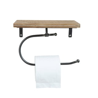 Metal Wall Toilet Paper Holder with Wood Shelf - Brown