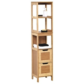 Bathroom Linen Tower Cabinet Mahe 2 Drawers 3 Shelves Wood Bamboo - 56 3/4" H x 11 7/8" W x 11 7/8"D