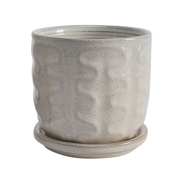 Ceramic Set of 2 5, 6" Wiggly Planter with Saucer, Beige 6.0"H - 6.0" x 6.0" x 6.0"